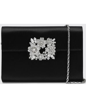 Roger Vivier Efflorescence Satin Pouch With Jewel Buckle - Black