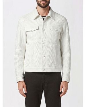 Billionaire Snakeskin Leather Shirt Jacket With Applied Patch Pockets - White