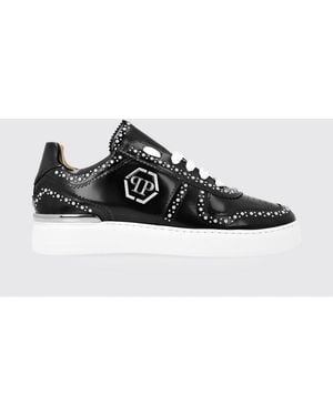 Philipp Plein Brushed Leather Low-Top Sneakers With Embroidered Monogram - White