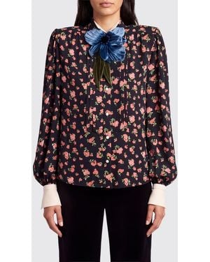 Valentino Garavani Floral Print Viscose Shirt With Balloon Sleeves - Blue