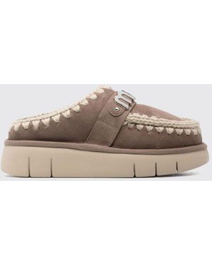 Mou Bounce Sheepskin Mules With Contrast Stitching And Wool Lining - Grey