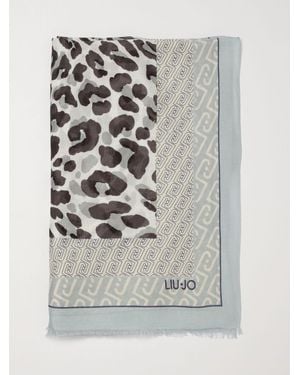 Liu Jo Viscose Scarf With Animal Print And Monogram - Grey