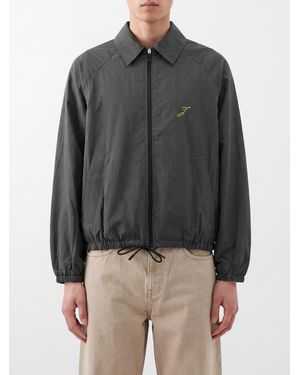 Jacquemus Nylon Shirt Jacket With Zip Closure And Embroidered Logo - Gray