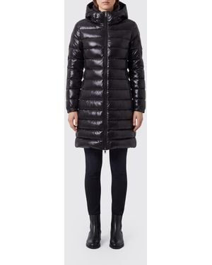 Herno Abrigo Acolchado Hasta La Rodilla De Nailon Con Capucha Y Cremallera - Negro