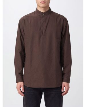 Lemaire Mandarin Collar Long-Sleeved Shirt - Brown