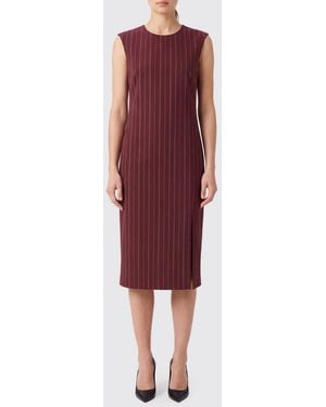 Patrizia Pepe Sleeveless Pinstripe Viscose Blend Midi Sheath Dress - Red