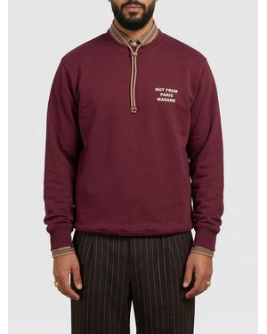 Drole de Monsieur Cotton Crew Neck Sweatshirt With Slogan - Red