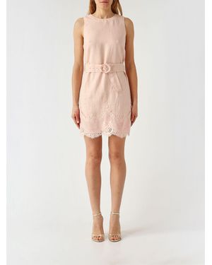 Twinset Linen Mini Dress With Lace Inserts - Natural