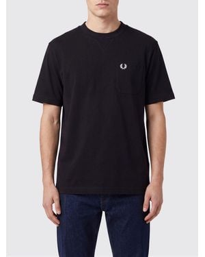 Fred Perry Crewneck Cotton T-Shirt With Patch Pocket And Embroidered Logo - Black