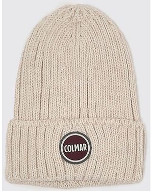 Colmar Virgin Wool Blend Beanie With Cuff And Logo Patch - Natural
