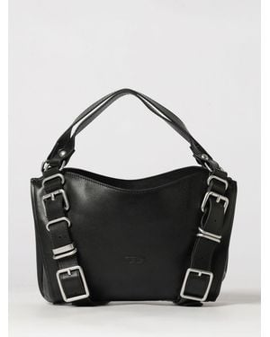 DIESEL D-One Calf Leather Handbag With Oval D Logo And Rhinestones - Black