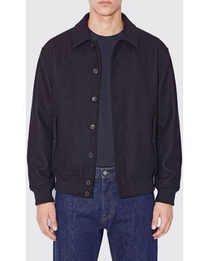 Ferragamo Blouson Aviateur En Mélange De Laine Avec Col Classique Et Poches À Rabat - Bleu