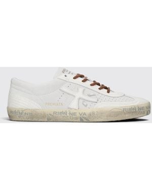 Premiata David Leather And Suede Low-Top Sneakers With Padded Ankle - White