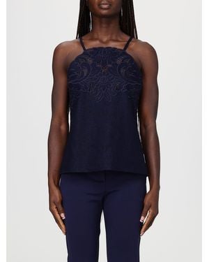 Twinset Embroidered Linen And Viscose Top - Blue
