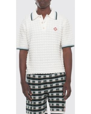 CASABLANCA Short-Sleeved Knitted Wool Polo Shirt With Embroidered Logo - White