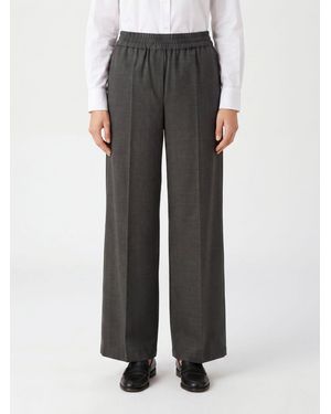 Brunello Cucinelli Wool Blend Wide-Leg Pants With Elasticated Waist - Gray