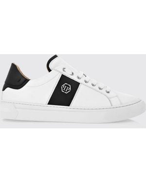 Philipp Plein Hexagon Monogram Logo Smooth Leather Low-Top Sneakers - White