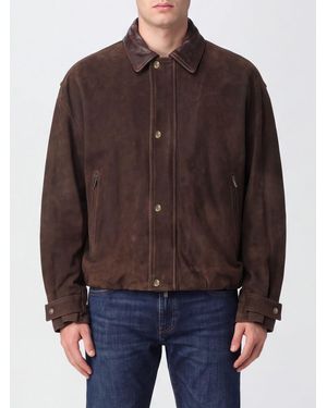 Salvatore Santoro Suede Leather Shirt Jacket With Classic Collar - Brown