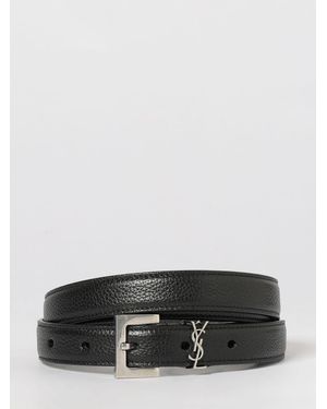 Saint Laurent Cassandre Grained Leather Belt - Grey