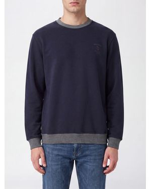 Brunello Cucinelli Sudadera De Cuello Redondo De Algodón Con Logo Bordado En Contraste - Azul