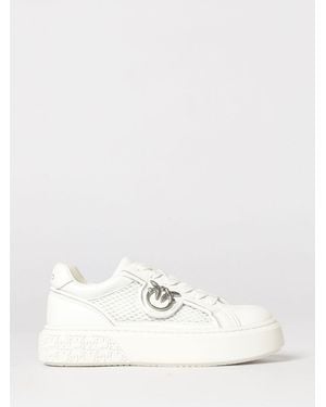 Pinko Yoko Leather And Mesh Sneakers - Natural