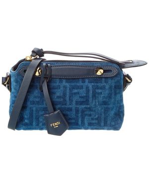 Fendi Dnu Cost By The Way Mini Flocked Denim & Leather Satchel - Blue