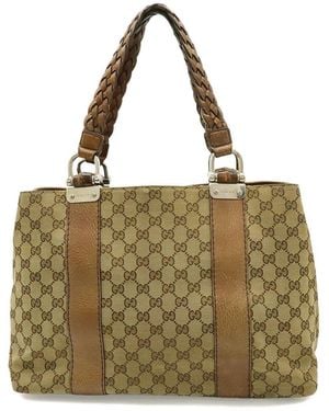 Gucci Gg Canvas Bamboo Tote (Authentic Pre-Loved) - Metallic