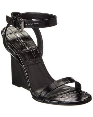 Michael Kors Claudia Croc-Embossed Leather Wedge Sandal - Black