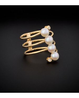Italian Gold 18k 0.04 Ct. Tw. Diamond Pearl Ring - Black