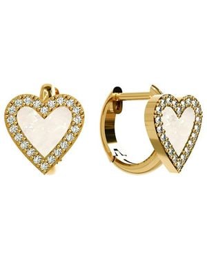 Gabi Rielle 14k Over Silver 8mm Pearl Cz Huggie Earrings - Metallic