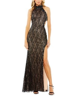 Mac Duggal Side Cut Out High Neck Sequin Gown - Black