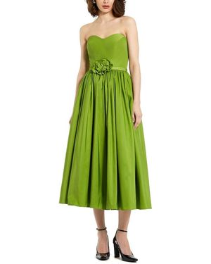 Mac Duggal Strapless Faille A-Line Rose Detailed Midi Dress - Green