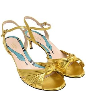 Gucci Leather Snake-print Ankle Strap Sandal (authentic Pre-loved) - Metallic