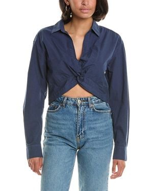 Monrow Poplin Twist Front Shirt - Blue