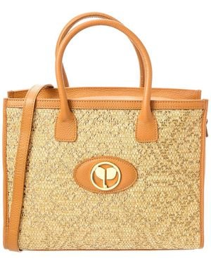 Persaman New York Donata Raffia & Leather Tote - Metallic