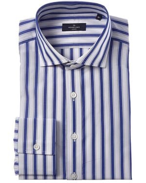Richard James Regular Collar Bold Stripe Poplin Dress Shirt - Blue