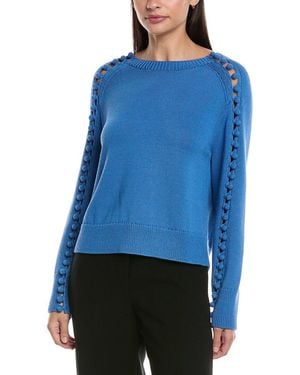 Lafayette 148 New York Crochet Button Trimmed Silk-Blend Top - Blue