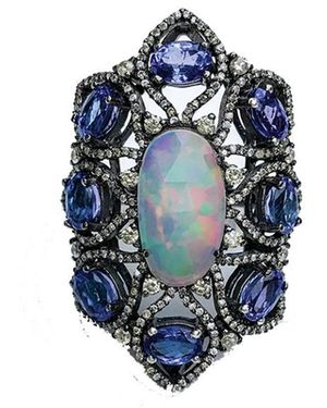 Arthur Marder Fine Jewelry Silver 9.71 Ct. Tw. Diamond & Gemstone Ring - Blue