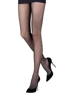 Emilio Cavallini 2-Tone Twisted Plumetis Tights - Black