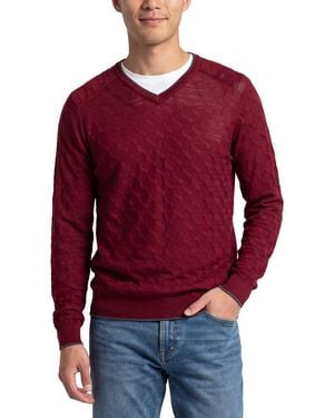 RAFFI Jacquard Wool-Blend V-Neck Jumper - Red