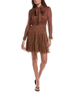 Lafayette 148 New York Pintuck Bow Silk Dress - Brown