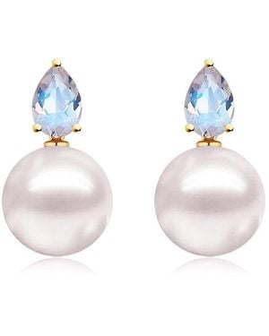 Kai Fine Jewelry 14K 0.70 Ct. Tw. Moonstone & 8-9Mm Pearl Drop Earrings - White