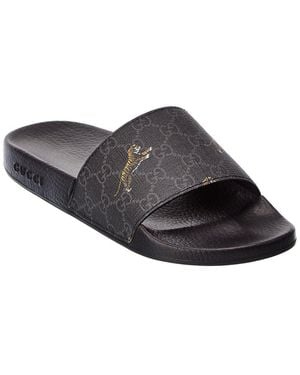 Gucci Gg Supreme Tiger Canvas Slide - Black