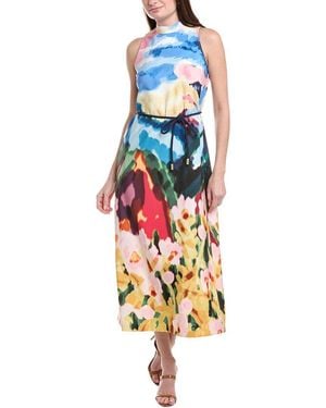 Anne Klein Printed Laguna Scuba Sleeveless Mock Ne - White