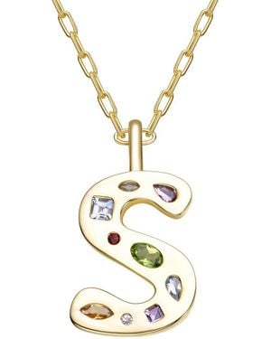 Genevive Jewelry 14K Plated Cz Alphabetical Necklace - Metallic