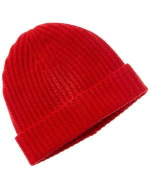 Amicale Cashmere Chunky Rib Cuffed Cashmere Hat - Red