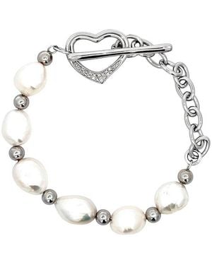Pearls 0.04 Ct. Tw. Diamond & 9-10Mm Pearl Toggle Bracelet - Metallic