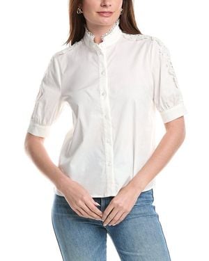 Tahari Mandarin Collar Button Down Blouse - White
