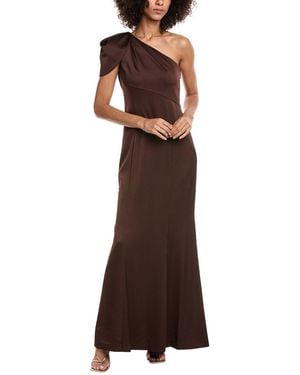 Aidan Mattox Satin One-Shoulder Gown - Brown