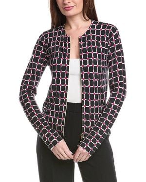 St. John Crewneck Printed Raglan Knit Bomber - Gray